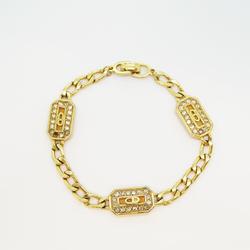 Christian Dior Bracelet CD Rhinestone GP Plated Gold Women's