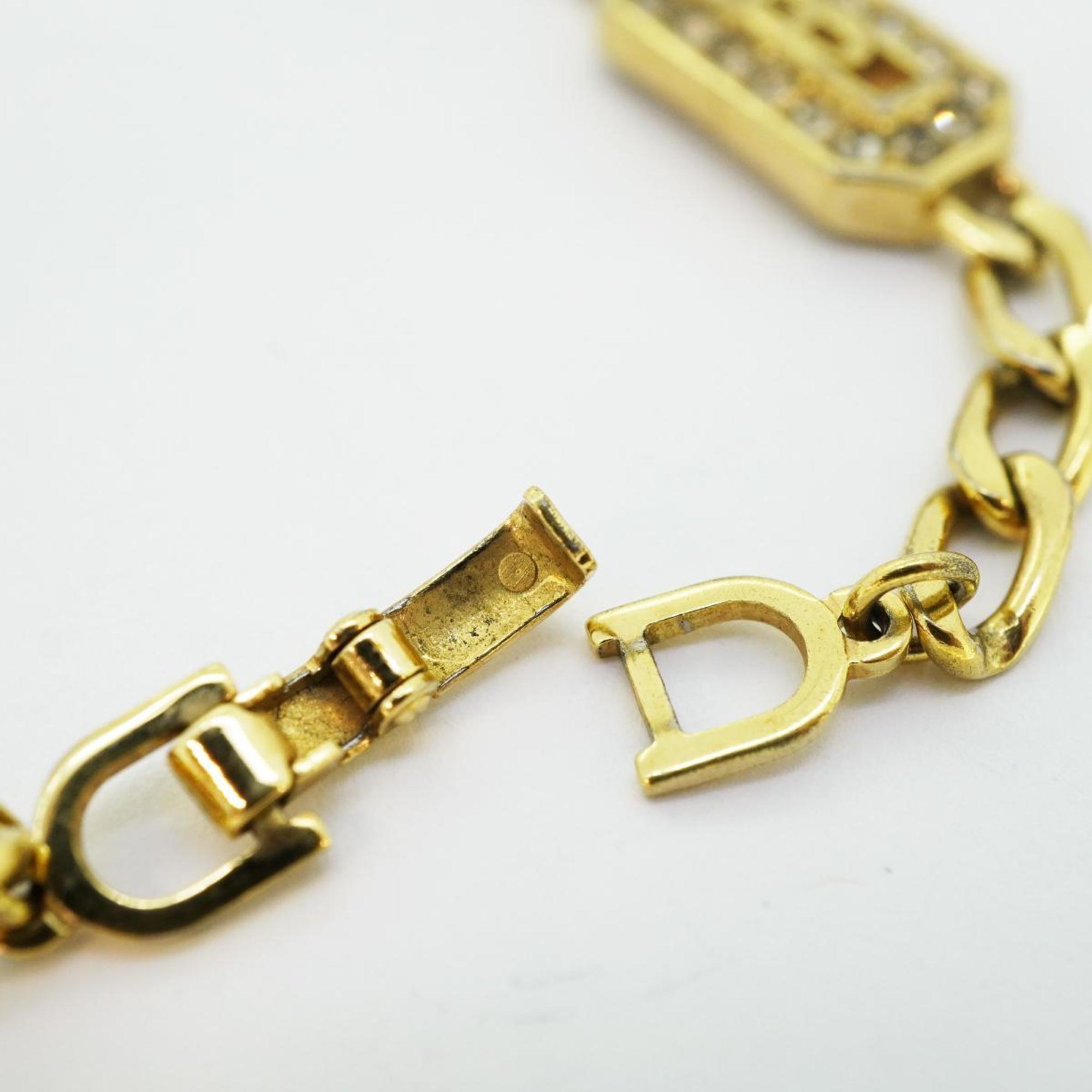 Christian Dior Bracelet CD Rhinestone GP Plated Gold Women's