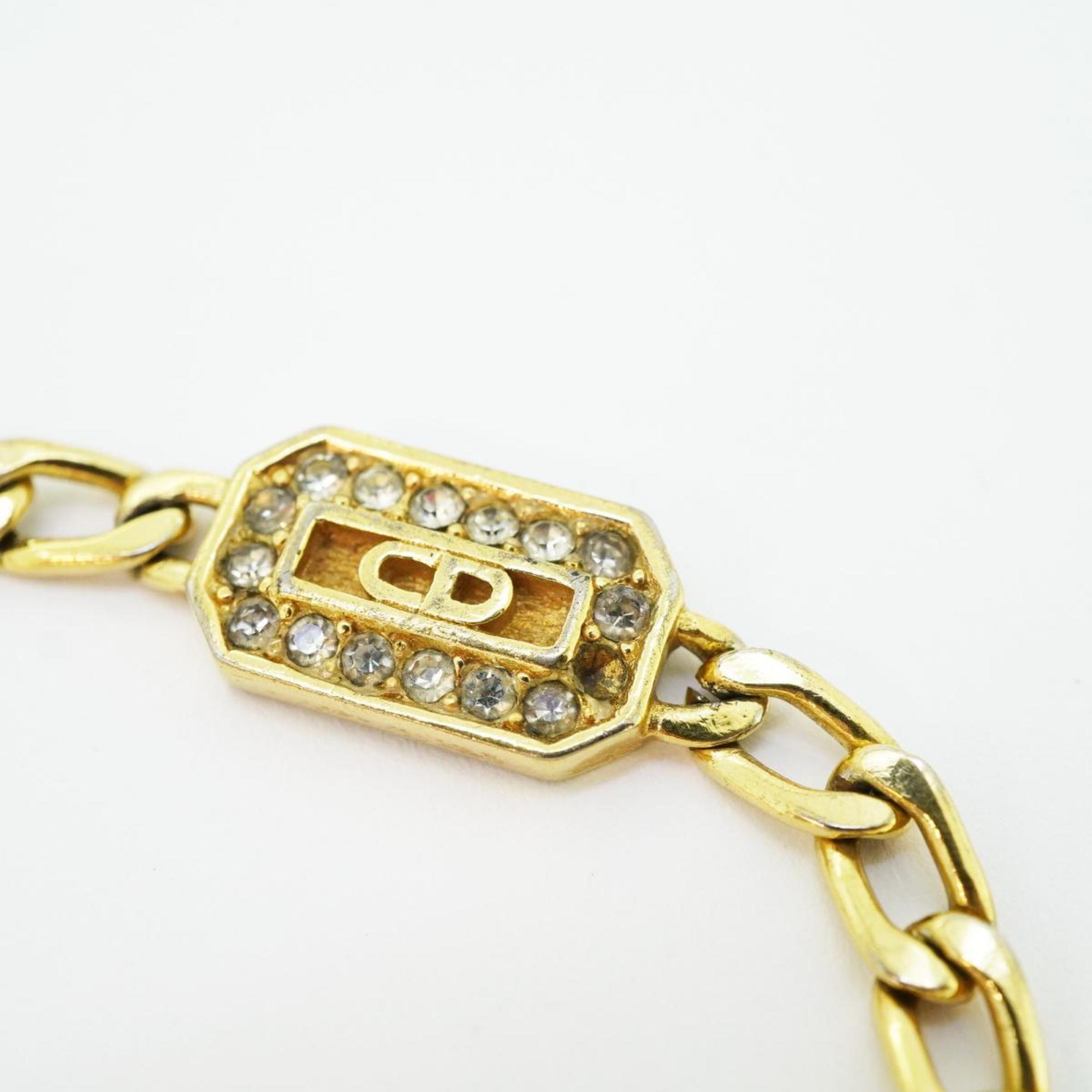 Christian Dior Bracelet CD Rhinestone GP Plated Gold Women's