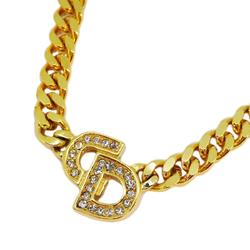 Christian Dior Necklace CD Rhinestone GP Plated Gold Women's