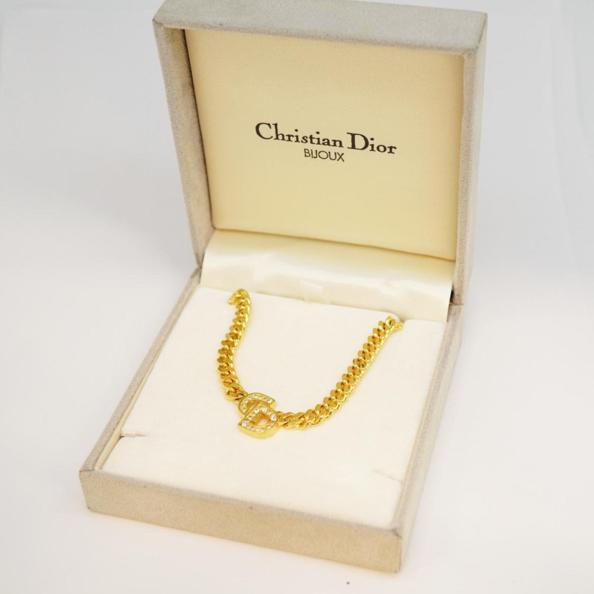 Christian Dior Necklace CD Rhinestone GP Plated Gold Women's