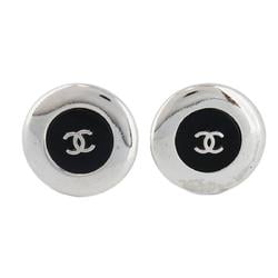 Chanel Earrings Coco Mark Circle Metal Silver Black 97A Women's