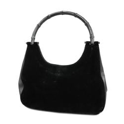 Gucci Handbag Bamboo 001 3739 Suede Leather Black Women's