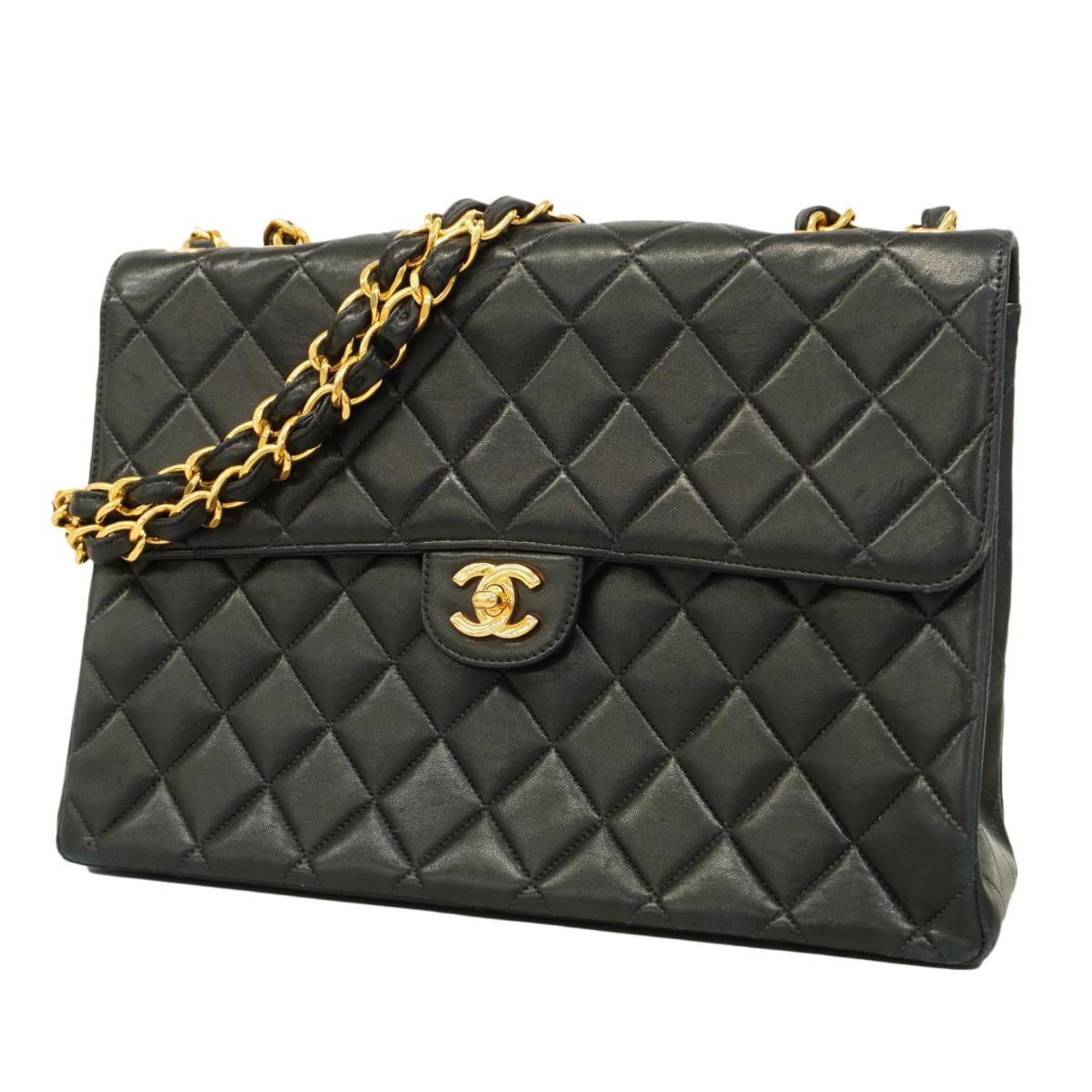 Chanel Shoulder Bag Deca Matelasse W Chain Lambskin Black Women's