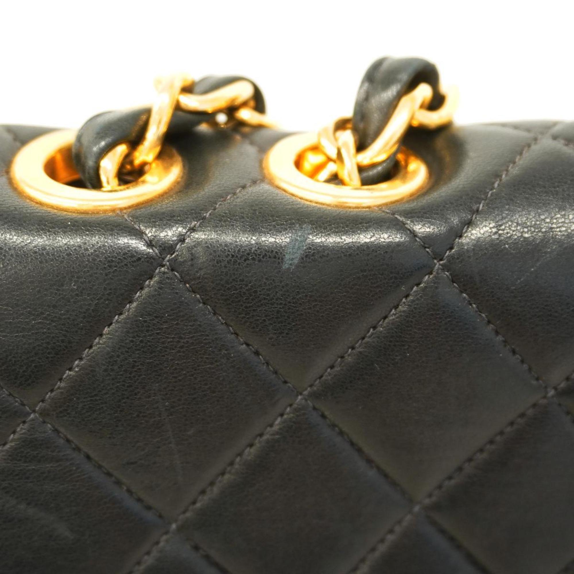 Chanel Shoulder Bag Deca Matelasse W Chain Lambskin Black Women's