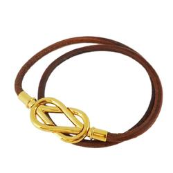 Hermes Bracelet Atame GP Plated Leather Gold Brown Men's Women's