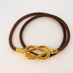 Hermes Bracelet Atame GP Plated Leather Gold Brown Men's Women's