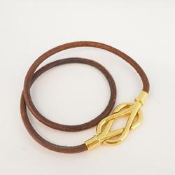 Hermes Bracelet Atame GP Plated Leather Gold Brown Men's Women's