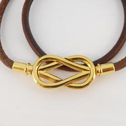 Hermes Bracelet Atame GP Plated Leather Gold Brown Men's Women's