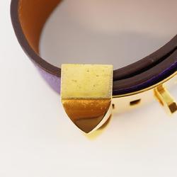 Hermes Bracelet Collier de Chien □o Engraved GP Plated Leather Gold Brown Purple Women's