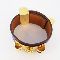 Hermes Bracelet Collier de Chien □o Engraved GP Plated Leather Gold Brown Purple Women's