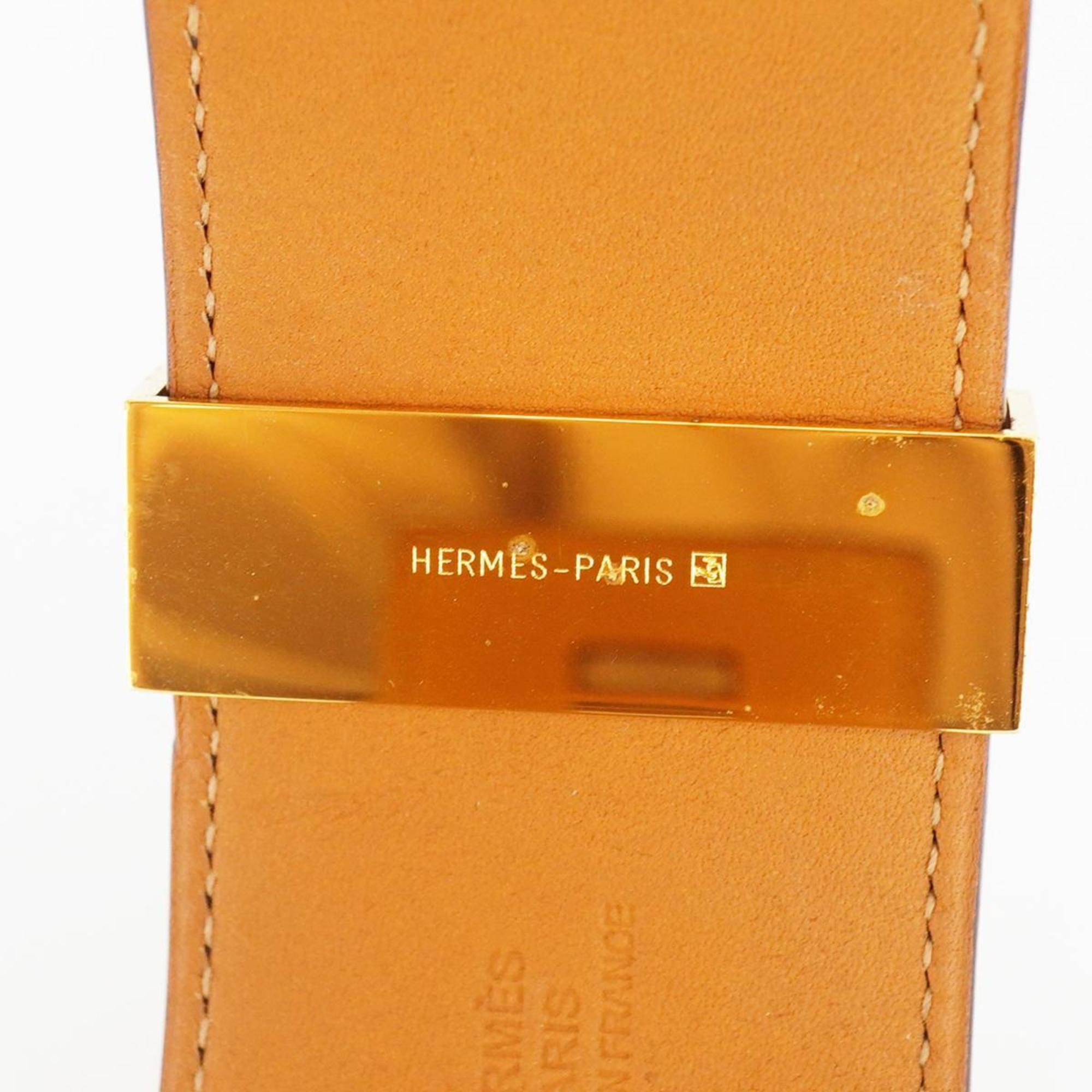 Hermes Bracelet Collier de Chien □o Engraved GP Plated Leather Gold Brown Purple Women's