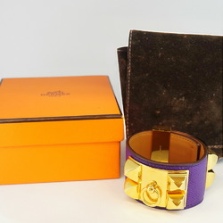 Hermes Bracelet Collier de Chien □o Engraved GP Plated Leather Gold Brown Purple Women's