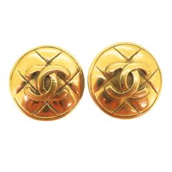 Chanel Earrings Coco Mark Matelasse Circle GP Plated Gold Women's