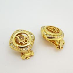 Christian Dior Earrings Diamond Rhinestone GP Plated Gold Women's