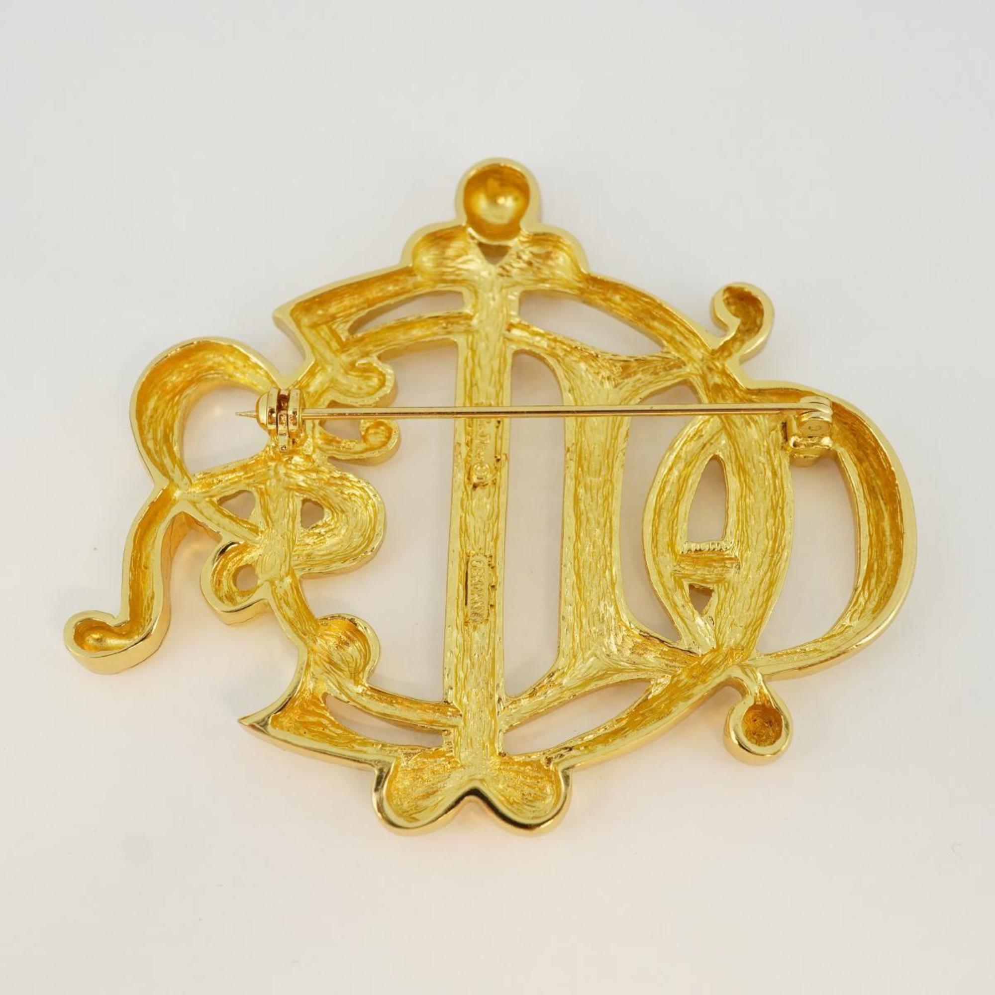 Christian Dior Brooch Emblem GP Plated Gold Women's