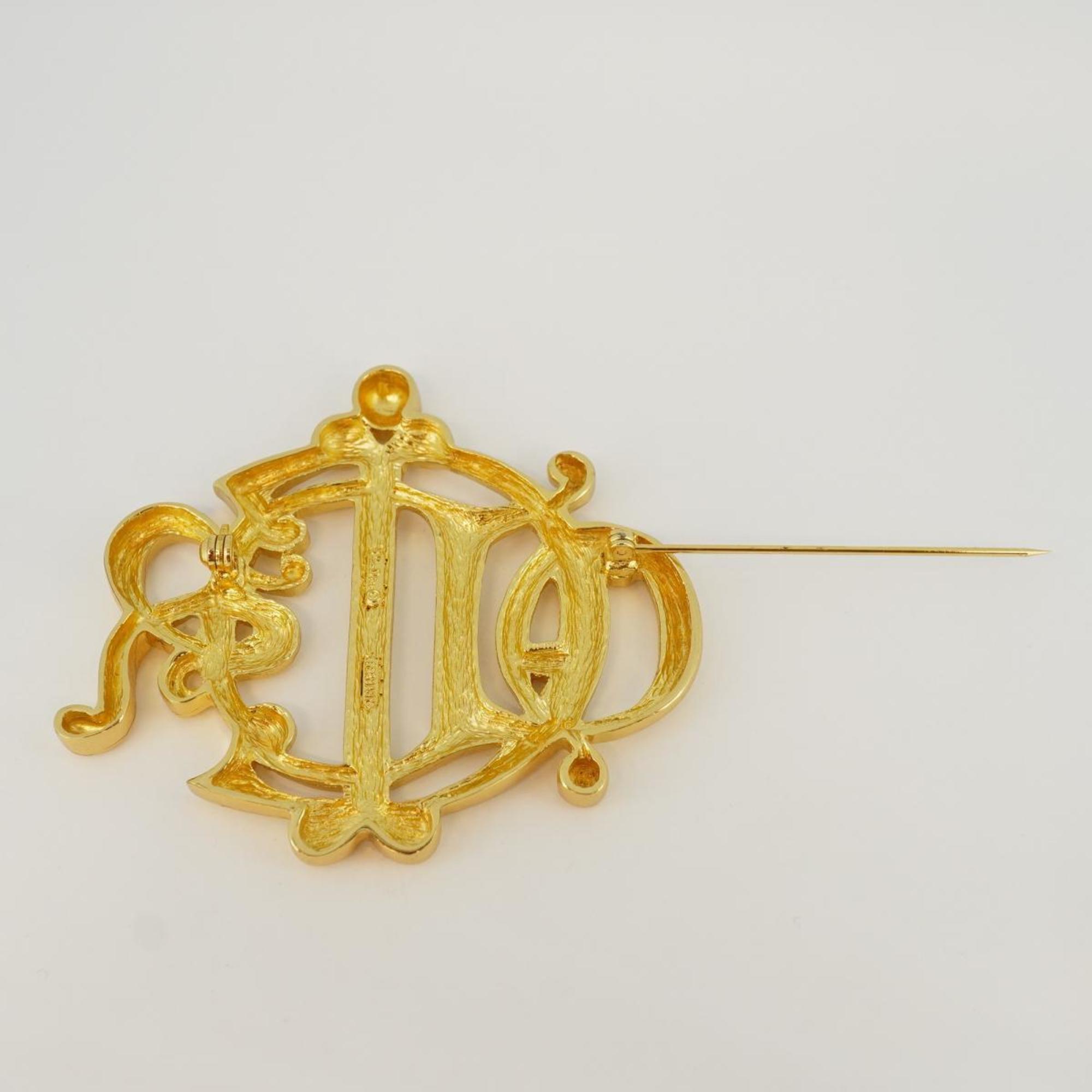 Christian Dior Brooch Emblem GP Plated Gold Women's