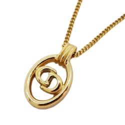 Christian Dior Necklace CD Oval GP Plated Gold Women's