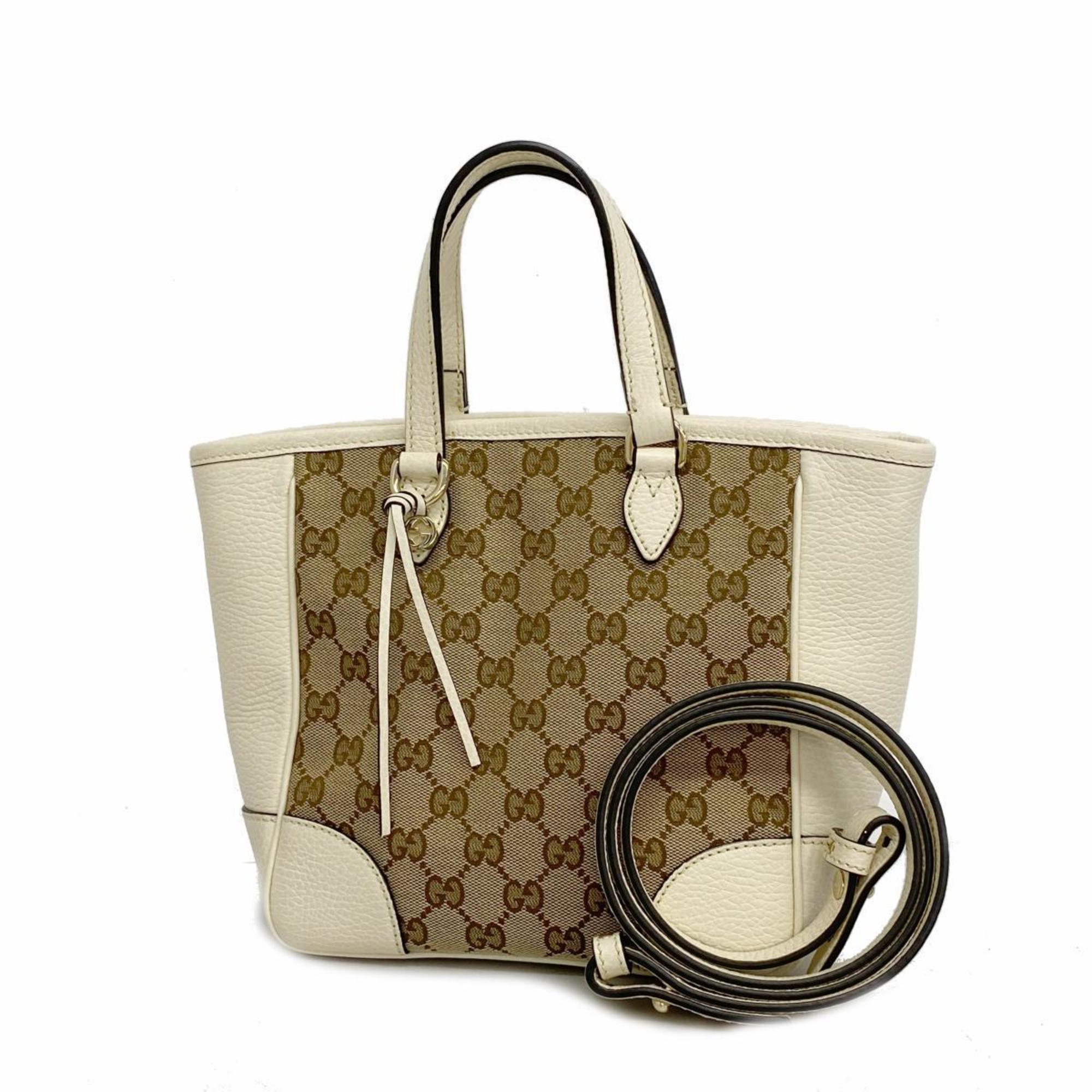 Gucci Handbag GG Canvas 449241 Leather Brown Beige White Champagne Women's