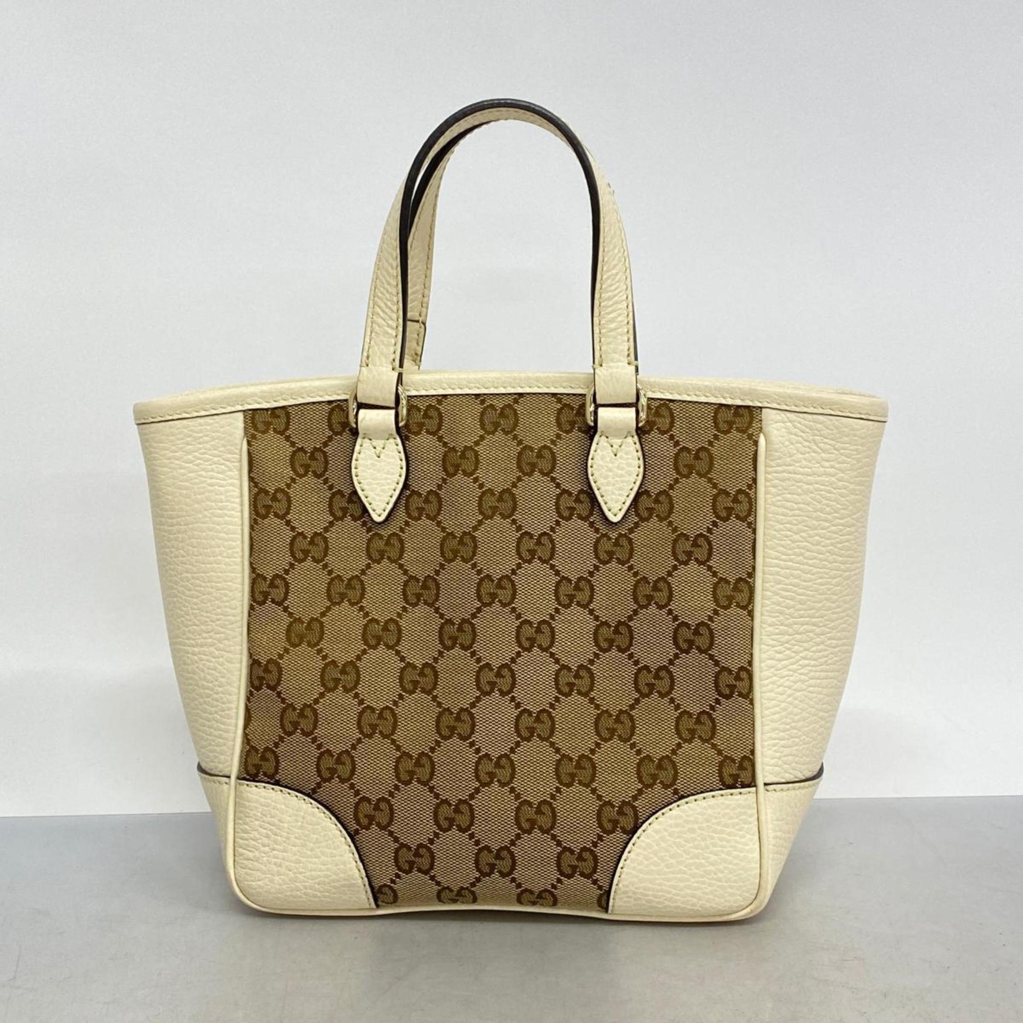 Gucci Handbag GG Canvas 449241 Leather Brown Beige White Champagne Women's