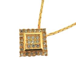 Christian Dior Necklace, Diamond Shape, Rhinestone, GP Plated, Gold, Women's