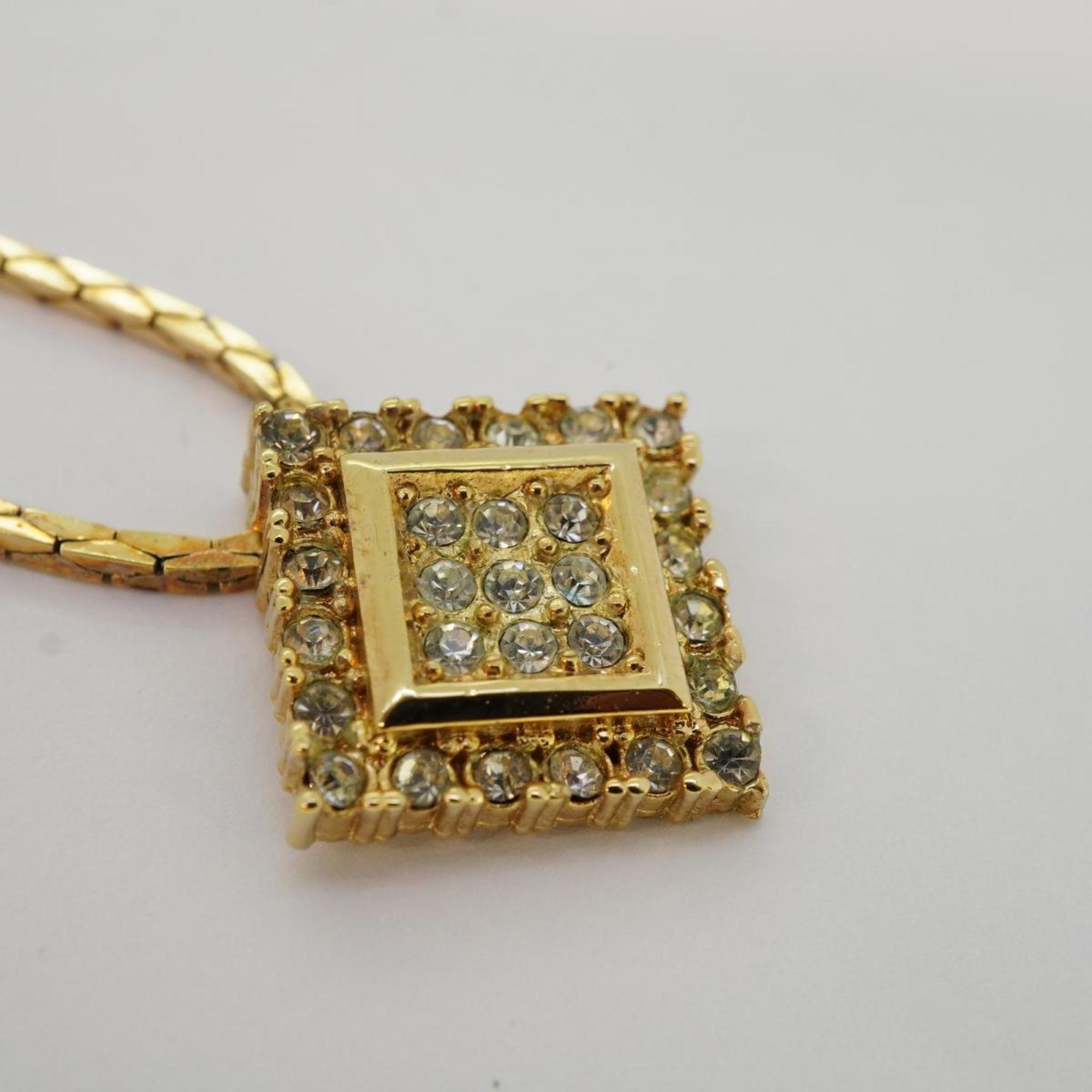 Christian Dior Necklace, Diamond Shape, Rhinestone, GP Plated, Gold, Women's