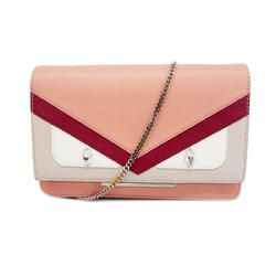 Fendi Shoulder Wallet Monster Leather Pink Women's