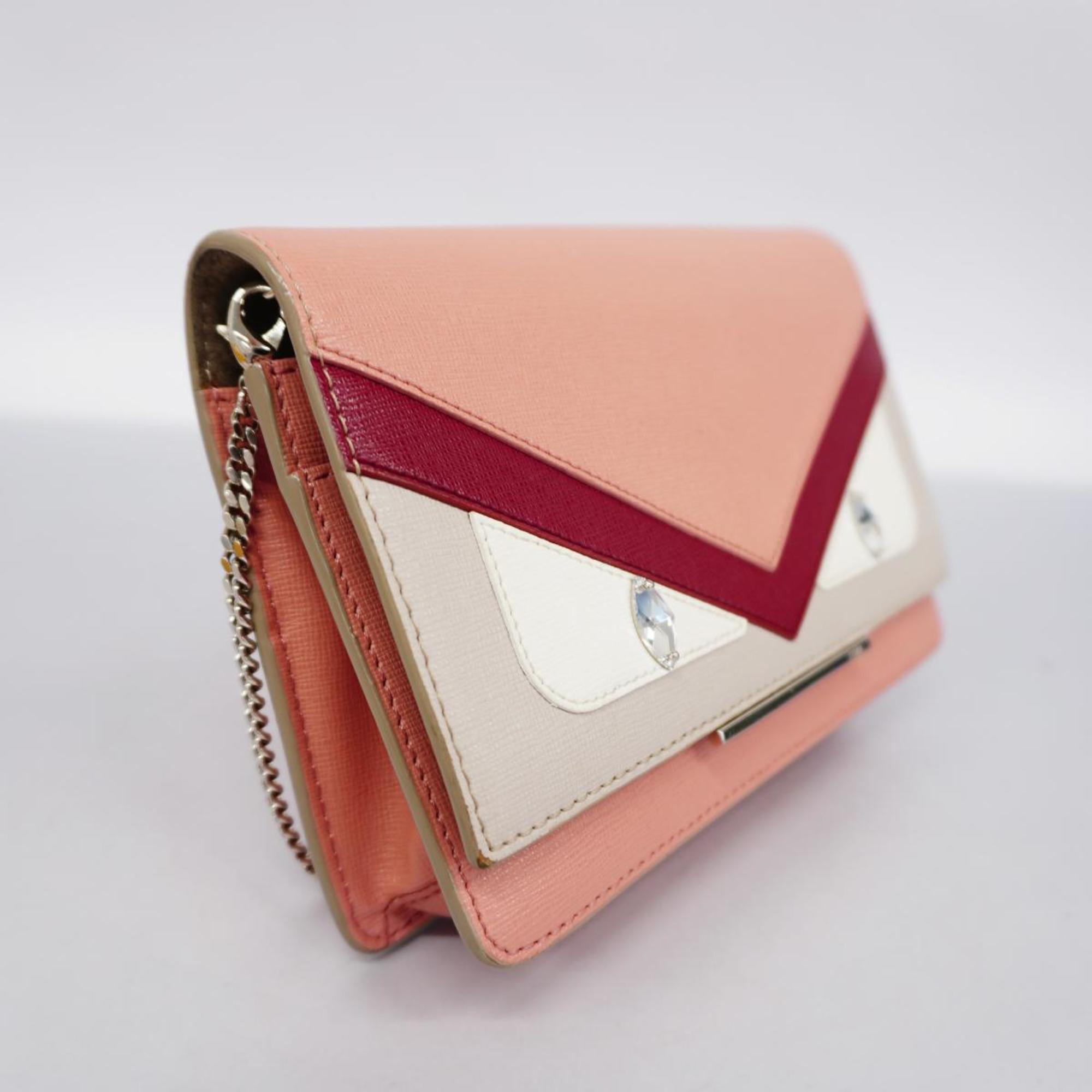 Fendi Shoulder Wallet Monster Leather Pink Women's