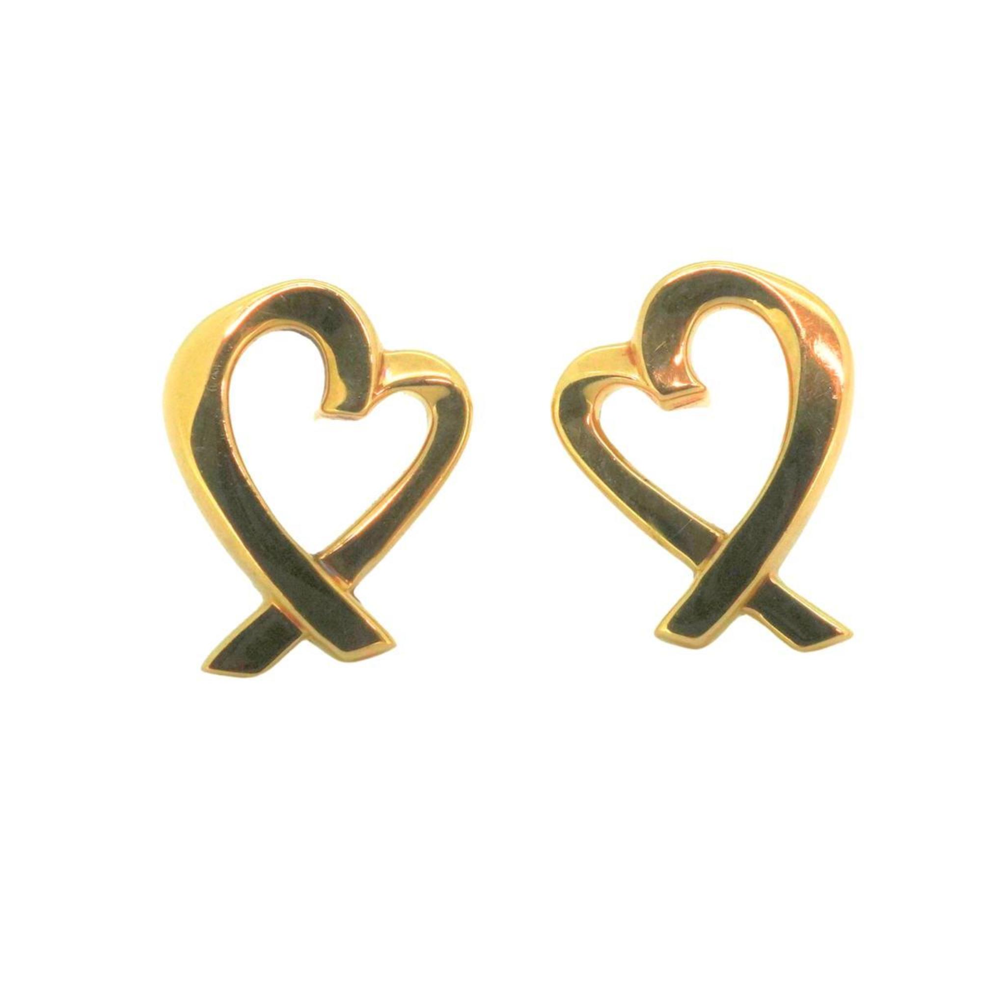 Tiffany earrings, loving heart, K18YG, yellow gold, ladies