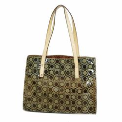 Salvatore Ferragamo Tote Bag Gancini Vinyl Brown Beige Women's