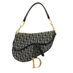 Christian Dior Handbag Trotter Saddle Bag Canvas Navy Women's