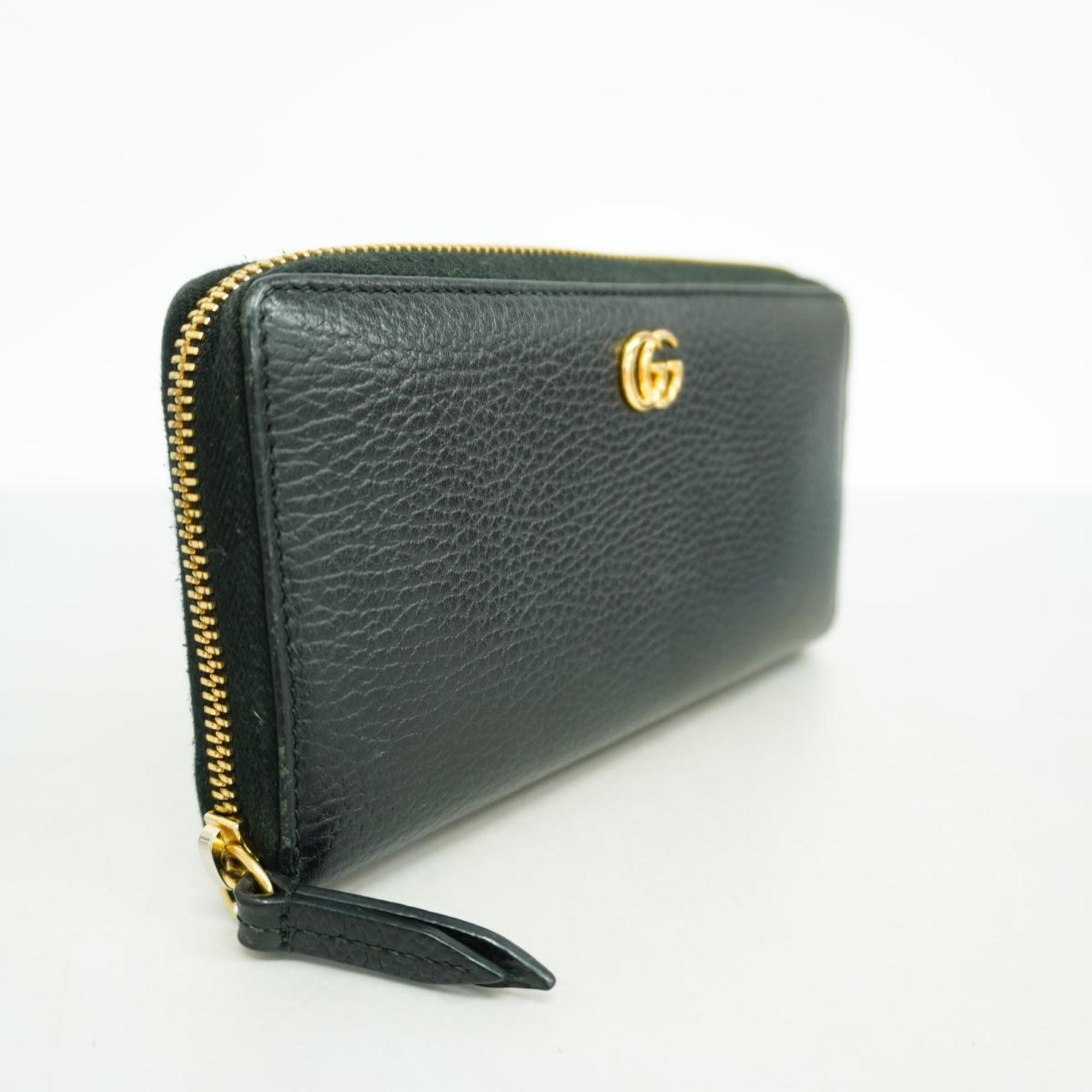 Gucci Long Wallet GG Marmont 456117 Leather Black Women's