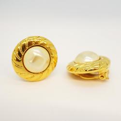 Chanel Earrings Circle Faux Pearl GP Plated Gold Women's