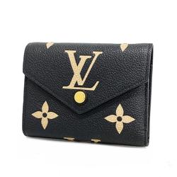 Louis Vuitton Tri-fold Wallet Monogram Empreinte Bicolor Portefeuille Victorine M80968 Black Beige Women's