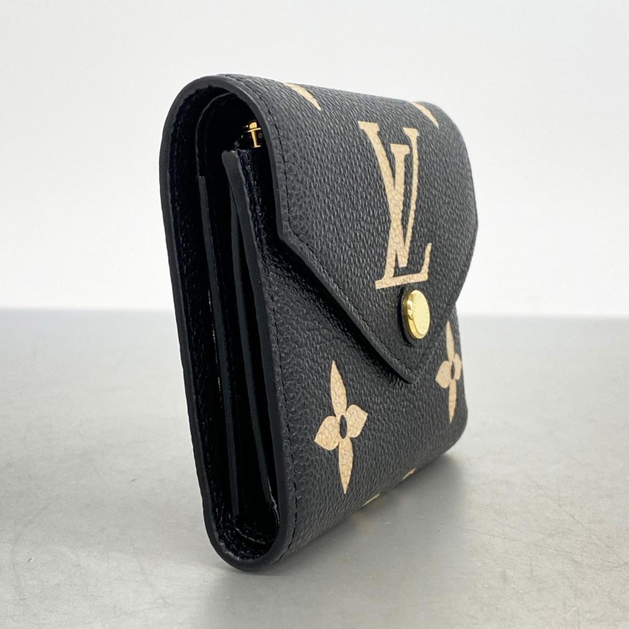 Louis Vuitton Tri-fold Wallet Monogram Empreinte Bicolor Portefeuille Victorine M80968 Black Beige Women's