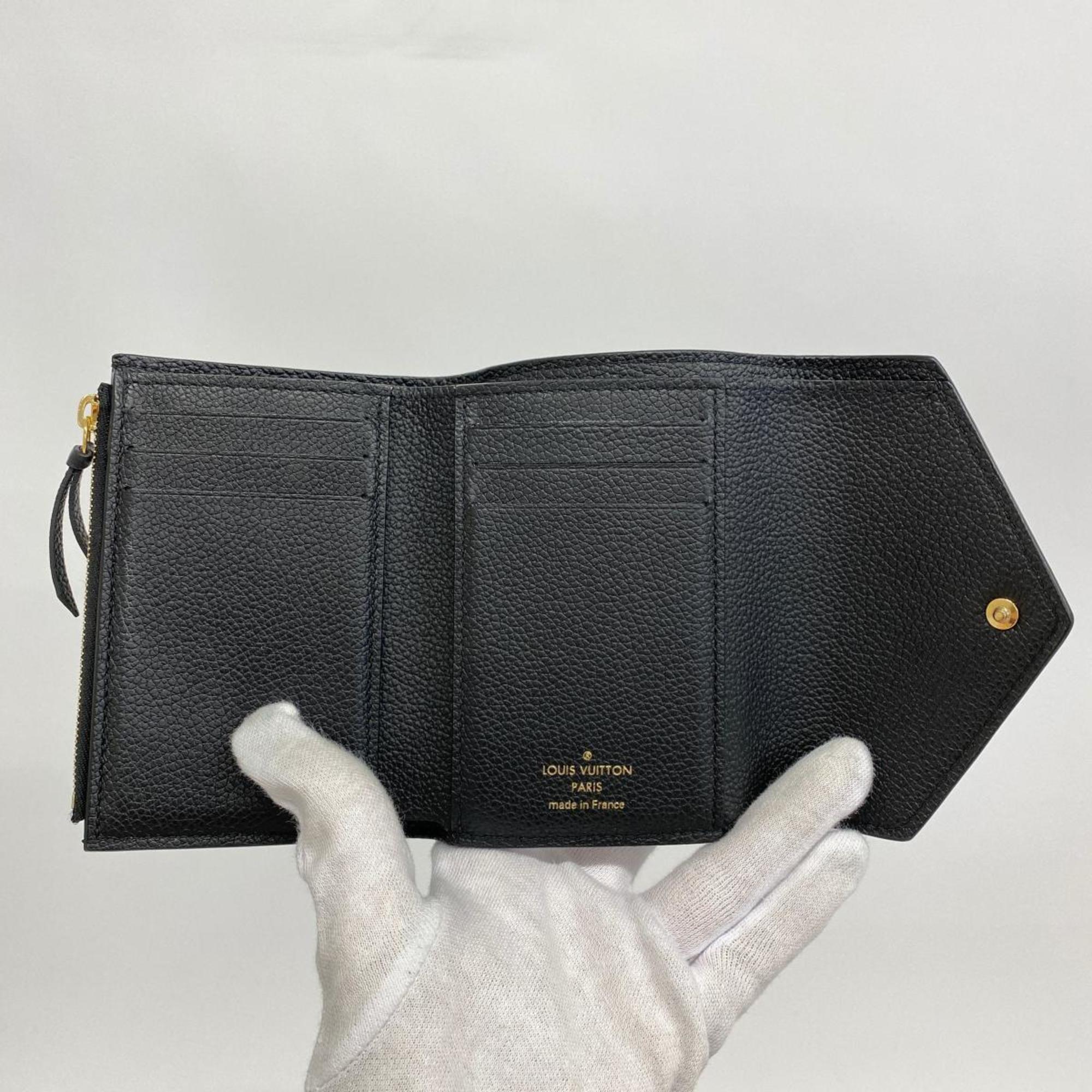 Louis Vuitton Tri-fold Wallet Monogram Empreinte Bicolor Portefeuille Victorine M80968 Black Beige Women's