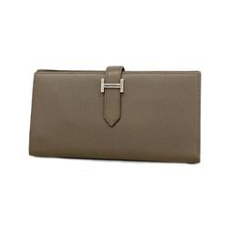 Hermes Long Wallet Bearn Soufflet Z Stamped Epsom Leather Etain Women's