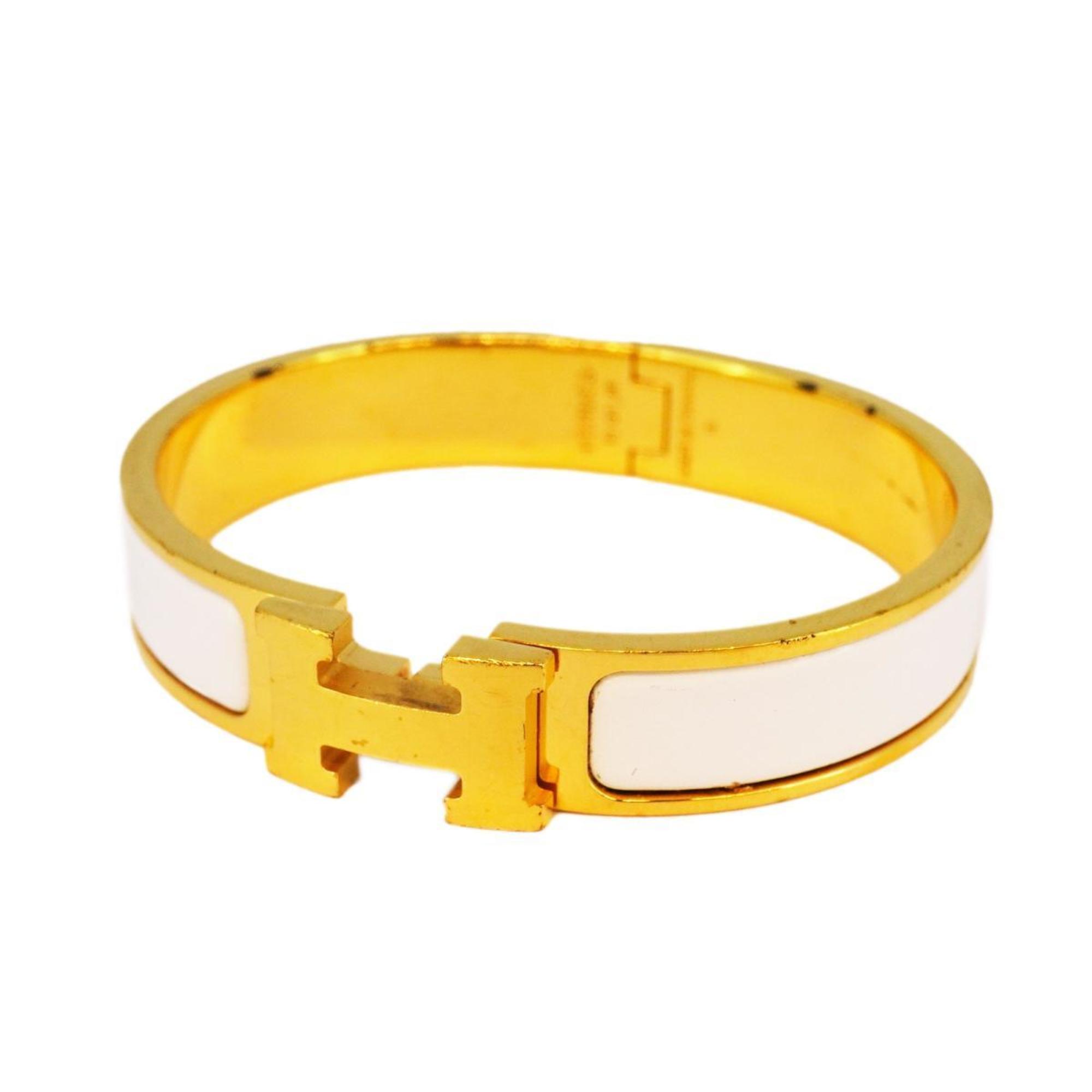 Hermes Bangle Click Clack PM GP Plated Gold White Women's