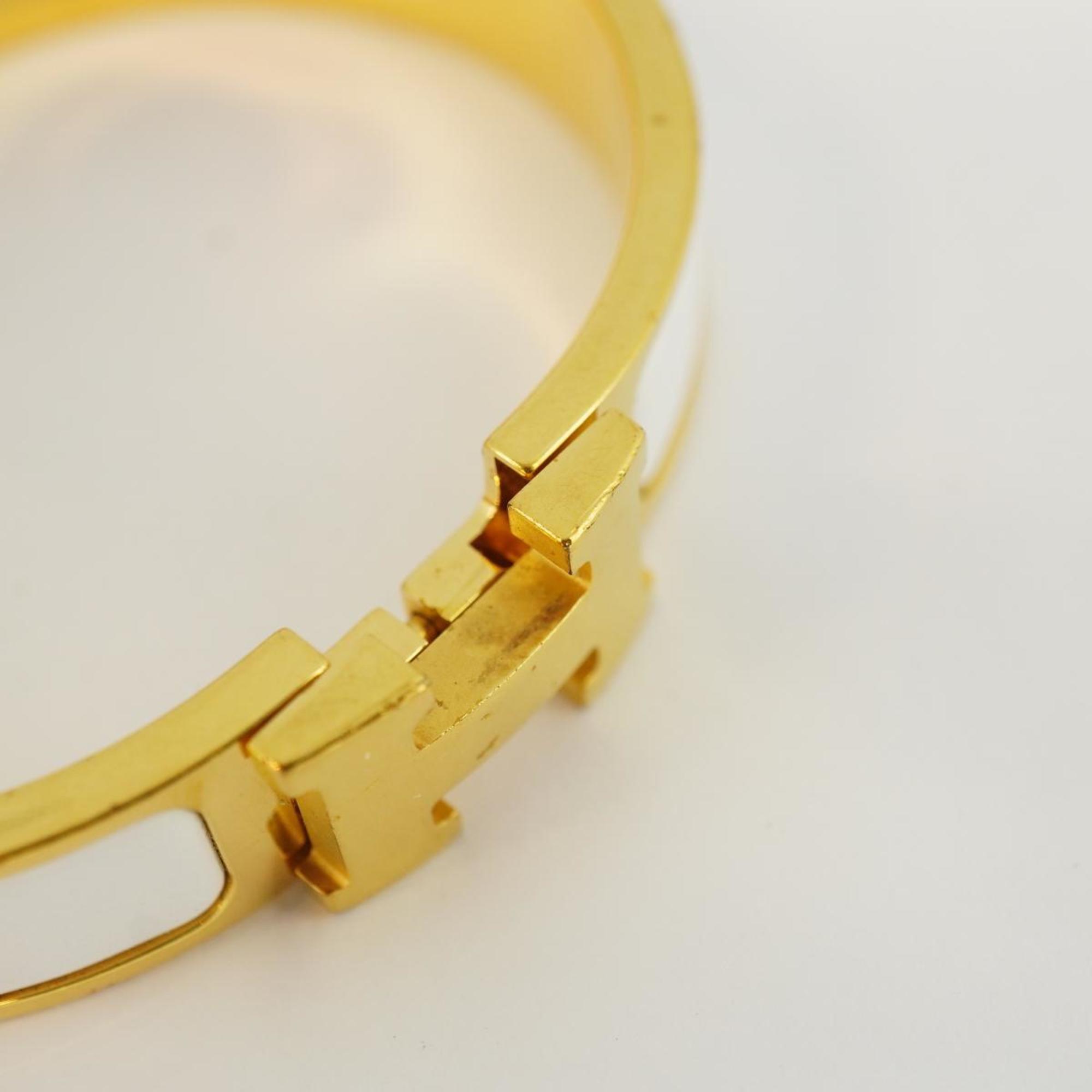 Hermes Bangle Click Clack PM GP Plated Gold White Women's