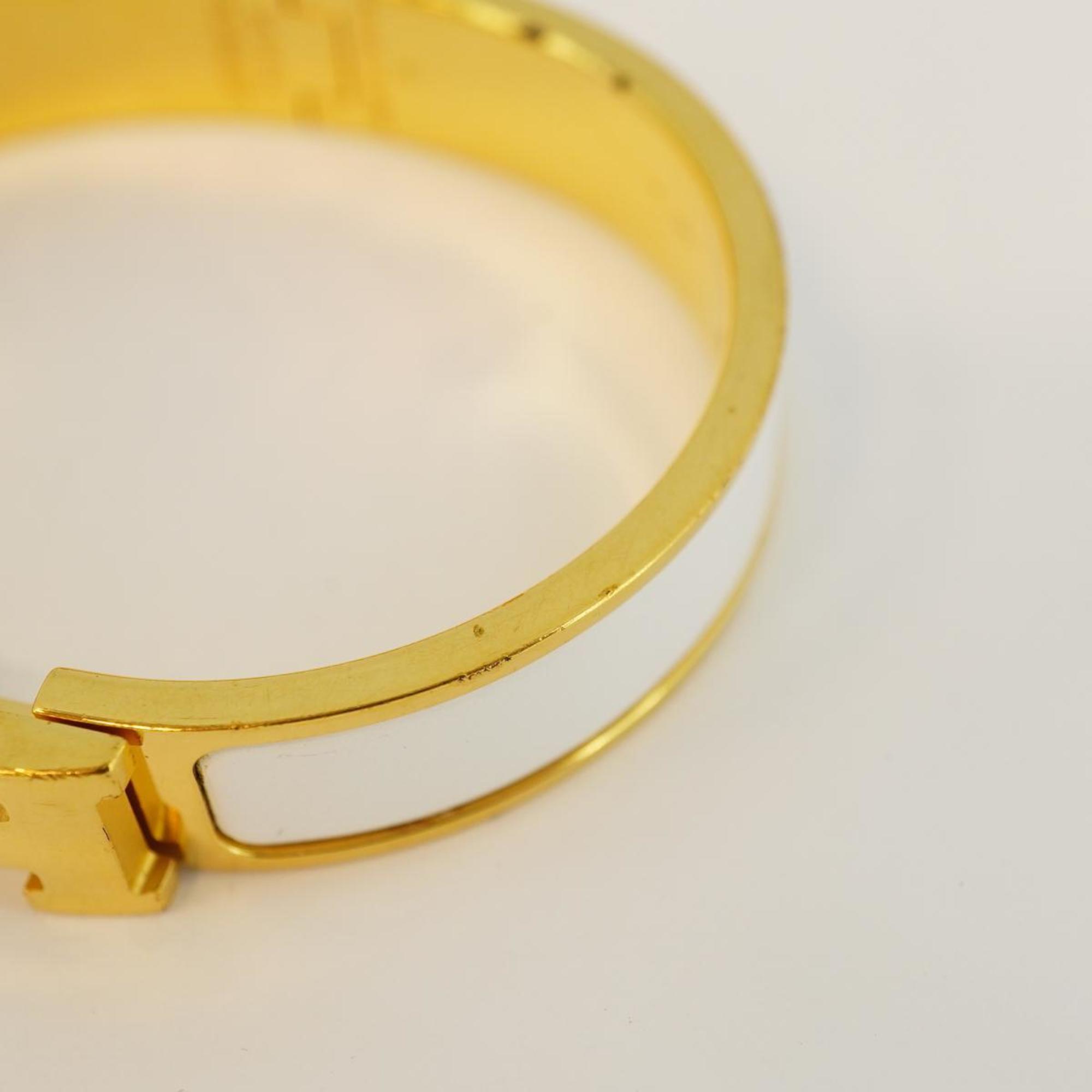 Hermes Bangle Click Clack PM GP Plated Gold White Women's