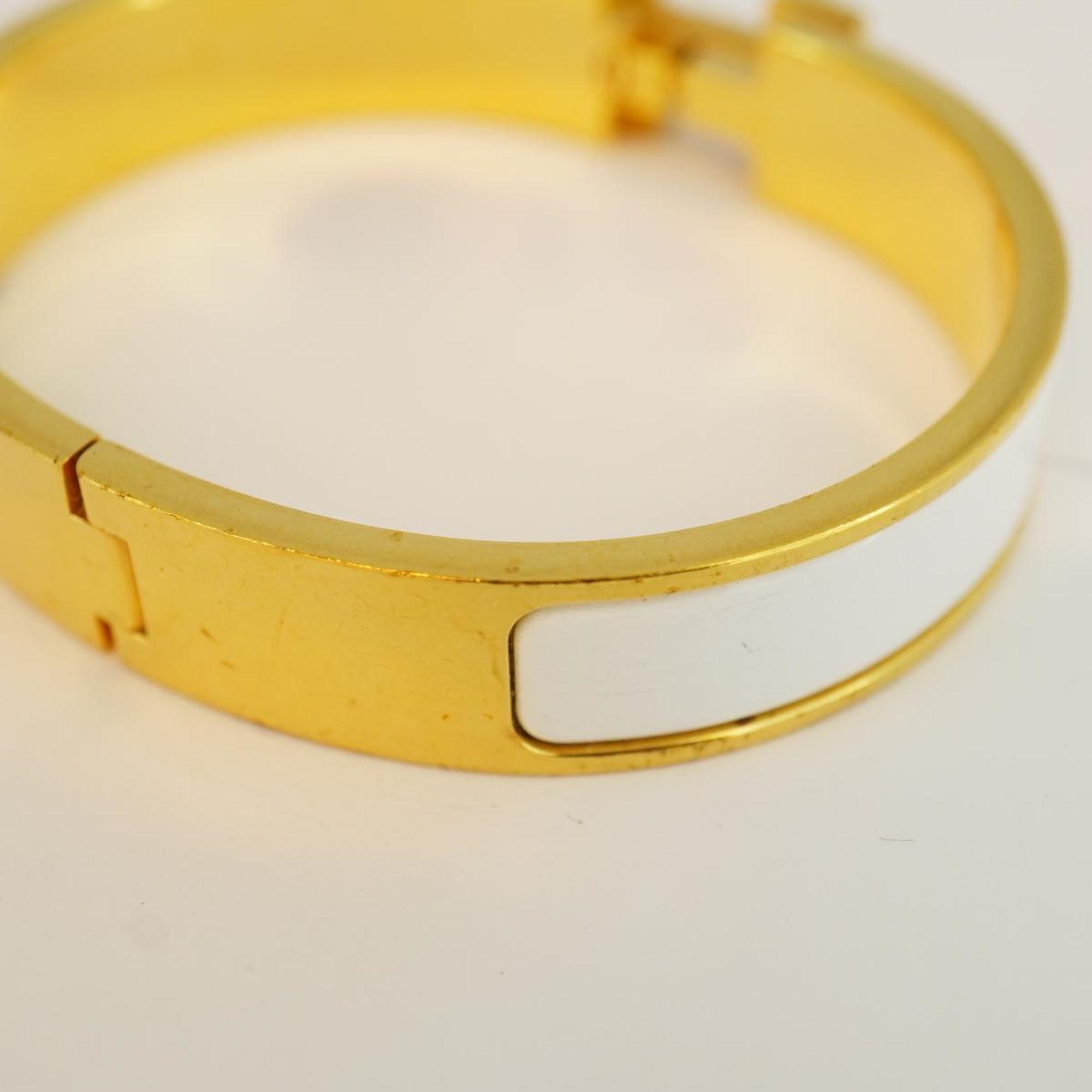 Hermes Bangle Click Clack PM GP Plated Gold White Women's