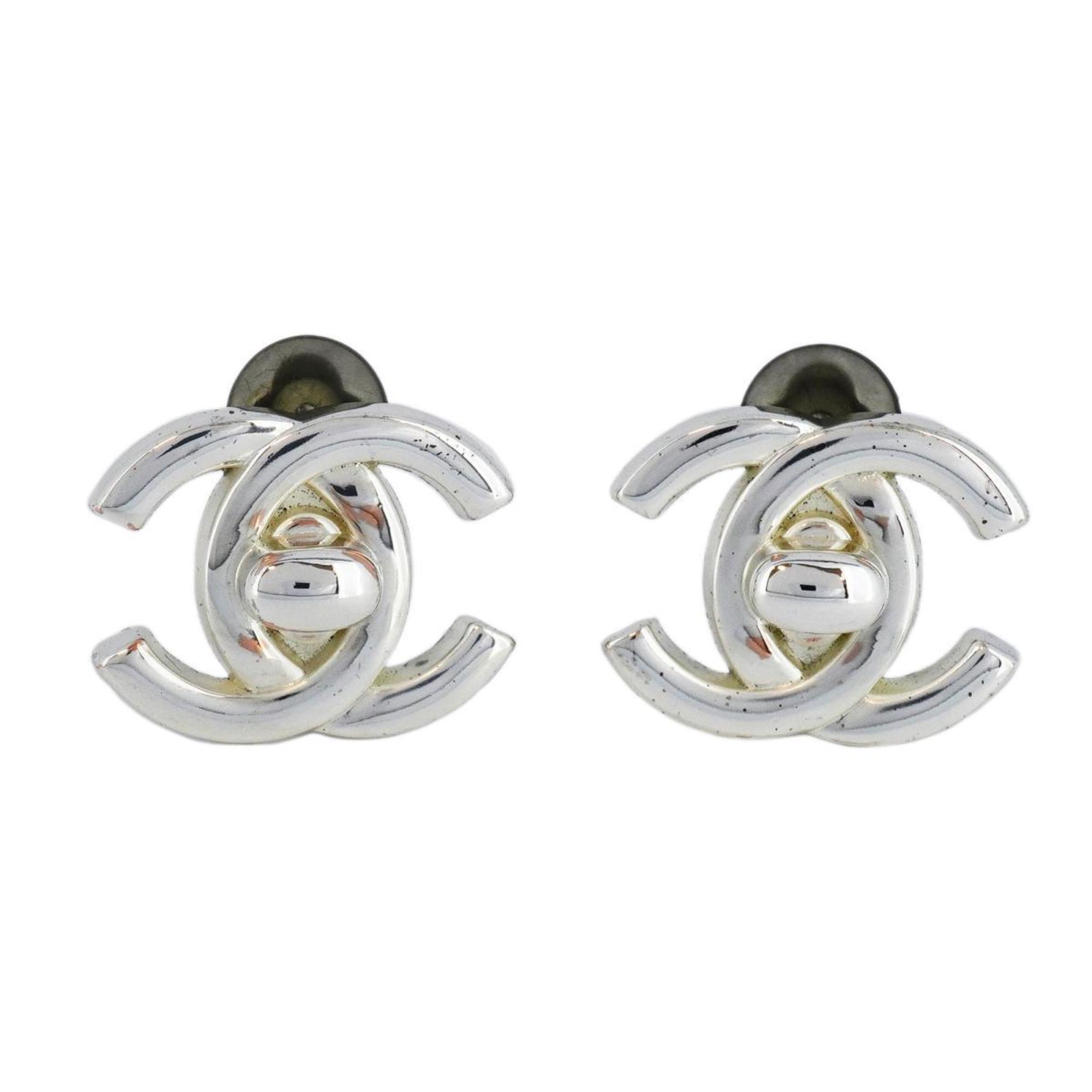 Chanel earrings turn lock metal silver 96A for women