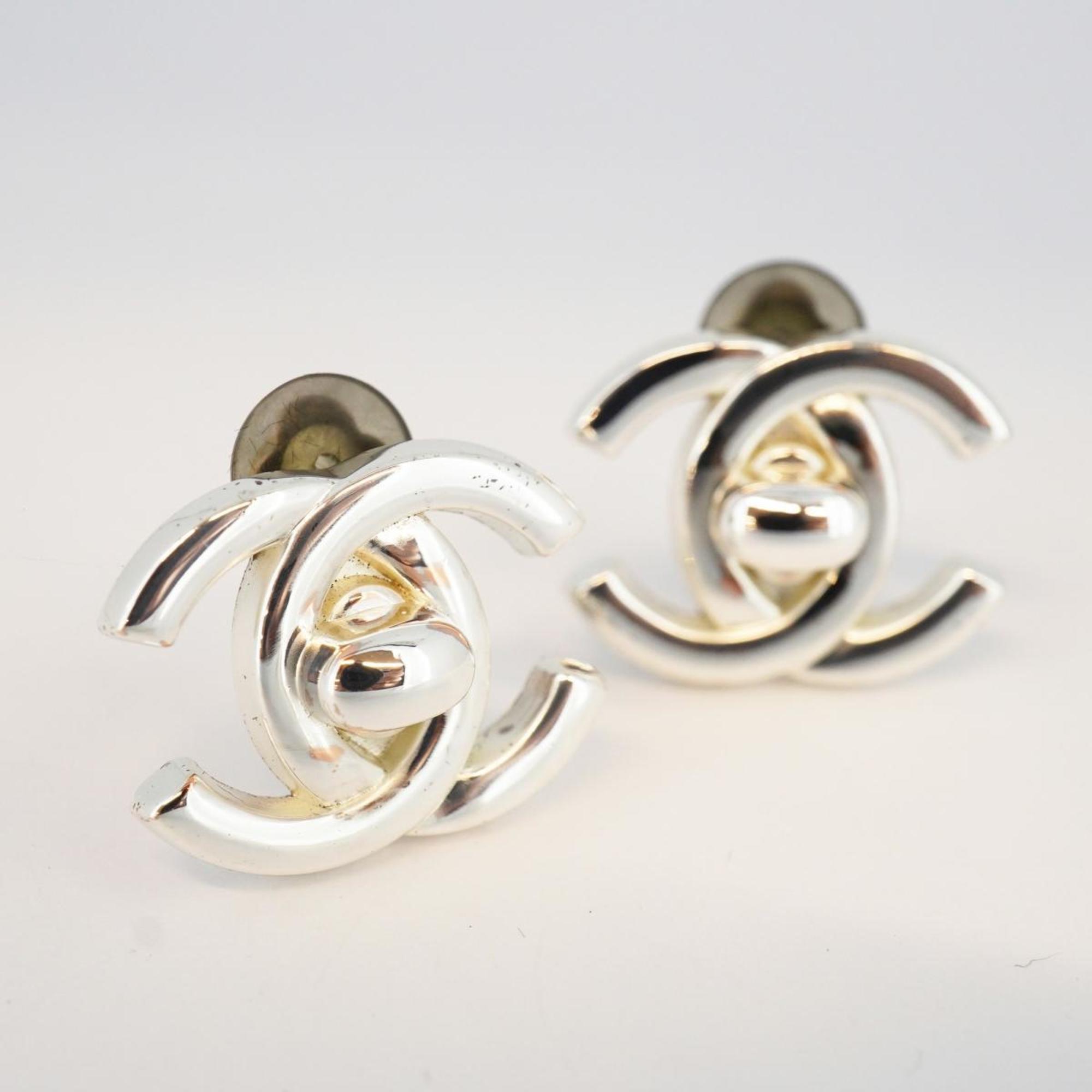 Chanel earrings turn lock metal silver 96A for women