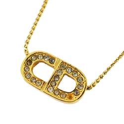 Christian Dior Necklace CD Rhinestone GP Plated Gold Women's