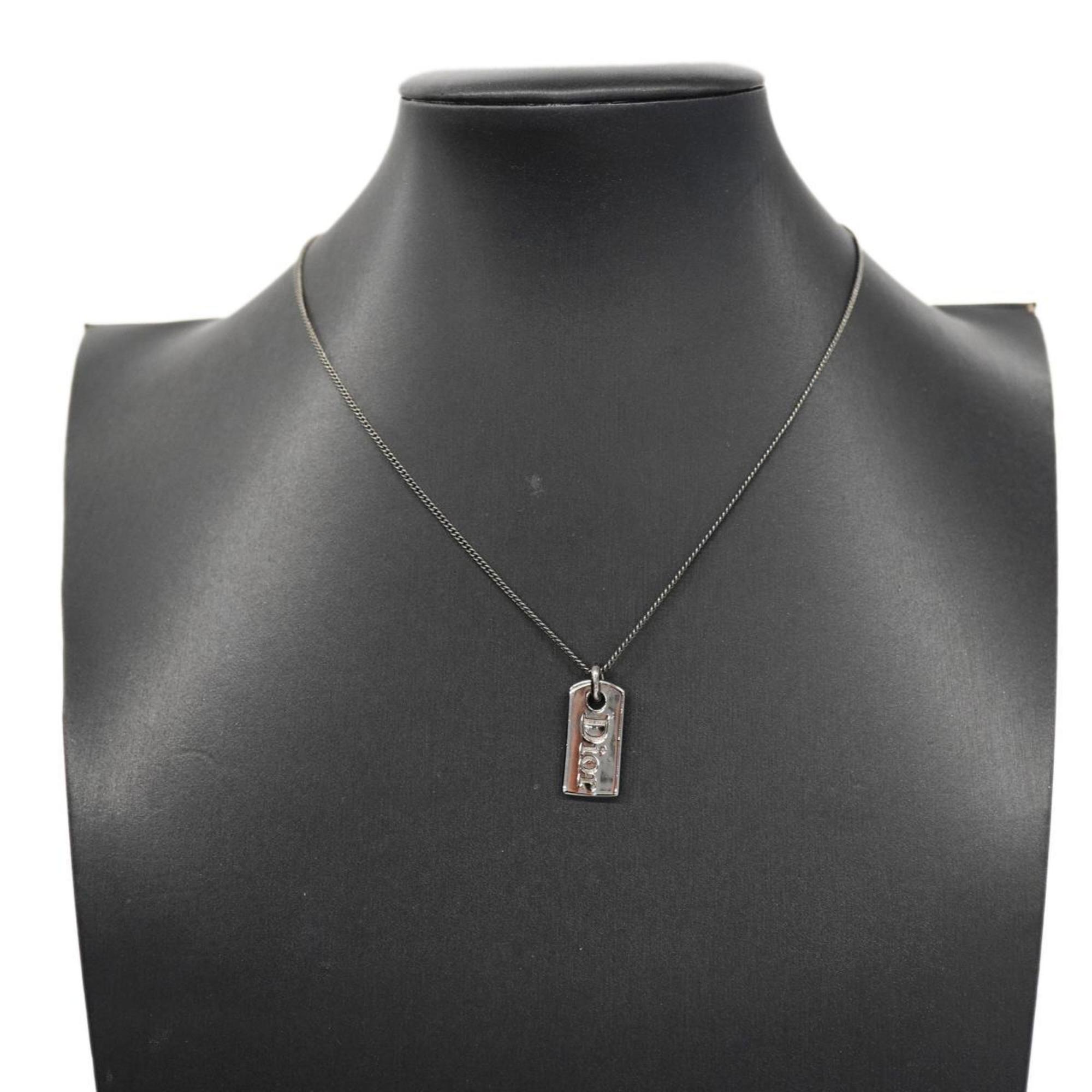 Christian Dior Necklace Plate Gunmetal Grey Women's