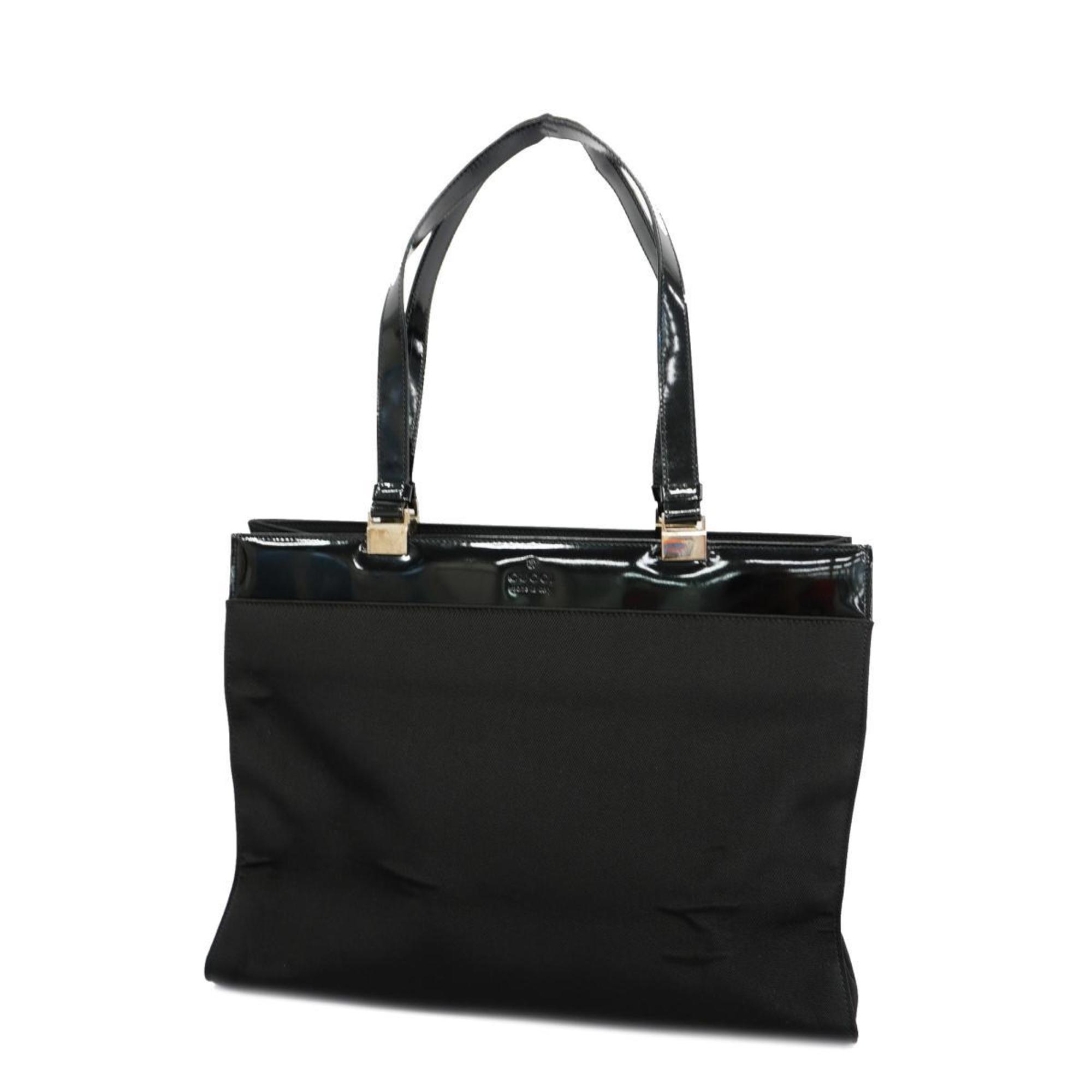 Gucci Tote Bag 002 1039 Nylon Canvas Patent Leather Black Women's