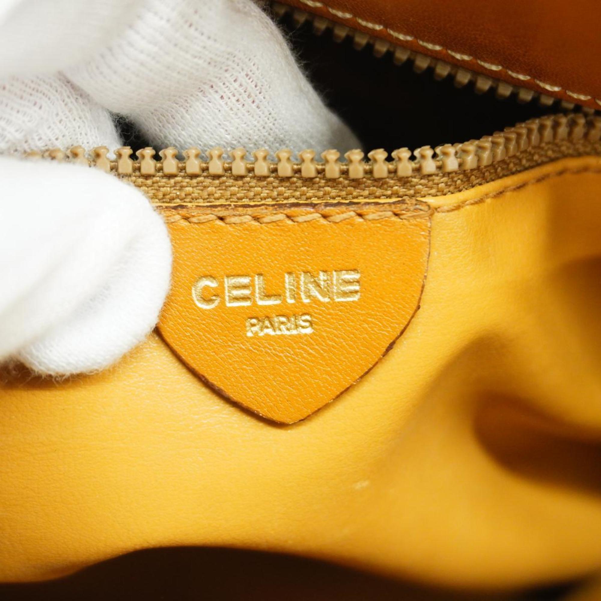 Celine Shoulder Bag Macadam Leather Light Brown Women's