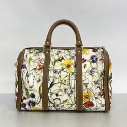 Gucci Flora Handbag 247205 Canvas Brown White Champagne Women's