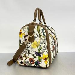 Gucci Flora Handbag 247205 Canvas Brown White Champagne Women's