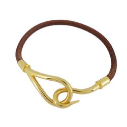 Hermes Bracelet Jumbo Hook GP Plated Leather Gold Brown Women's